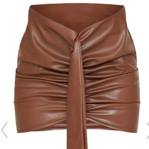 Chocolate Faux Leather Ruched Mini Skirt